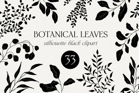 Botanical Black Floral Leaves Hand Drawn