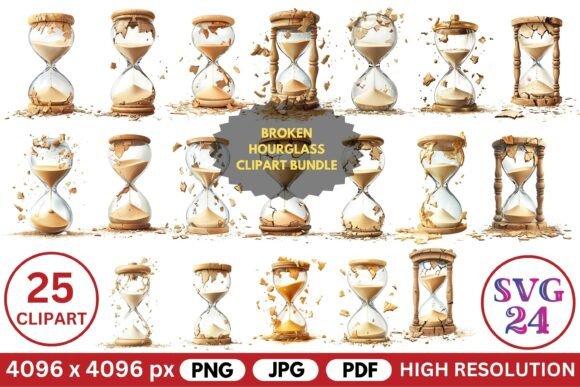 Broken Hourglass Clipart Bundle: A Versatile Design Asset for Creators