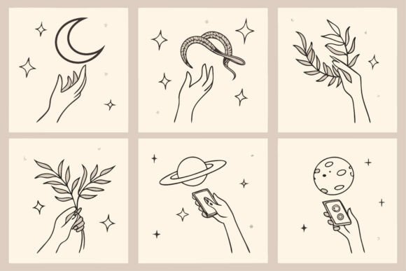 Celestial Botanical Line Art with Hands: Elevating Design Through Minimalist Fusion