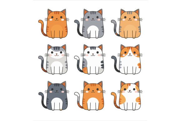 Collection of Cute Cartoon Cats for Design