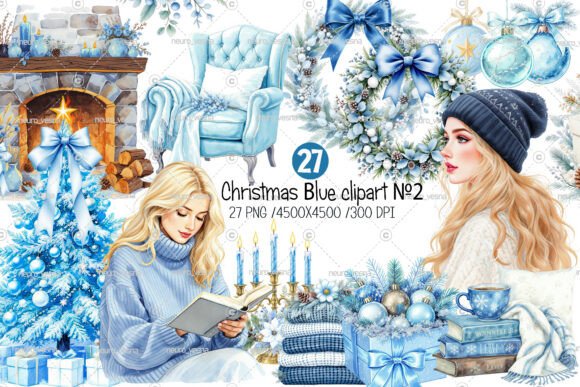 Cozy Christmas Blue Clipart: Winter Magic