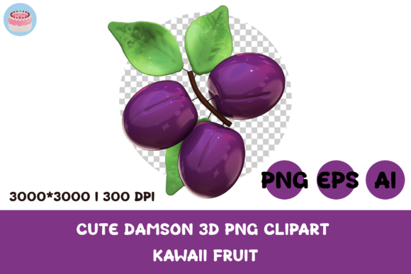 Elevating Creative Projects with the Adorable Charm of Cute Damson 3D PNG Clipart Kawaii Fruit