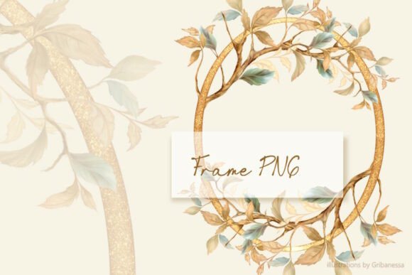 Golden Oval Frame with Autumn Leaves