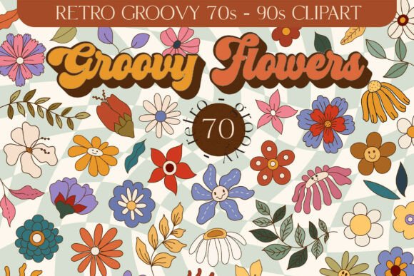 Groovy Boho Flowers Clipart Retro Floral: A Vibrant Collection for Creative Projects