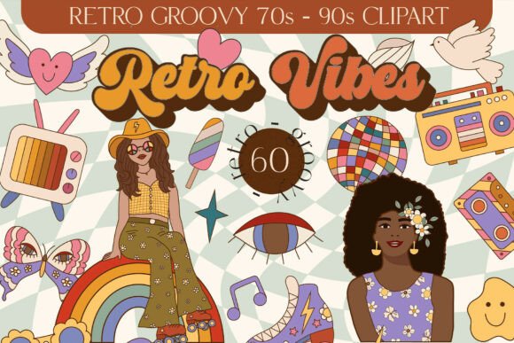 Groovy Retro People Vibes Clipart PNG: A Timeless Design Resource