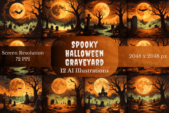 Halloween Graveyard Illustrations Set