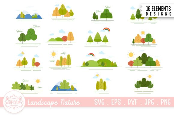 Landscape Nature Flat Illustration Set
