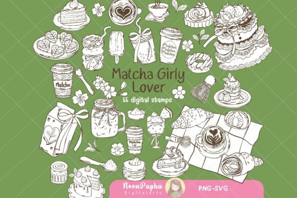 Matcha Girly Lover Digital Stamp Doodle