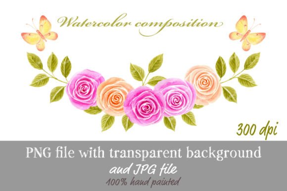 Roses Flowers Butterfly Watercolor PNG