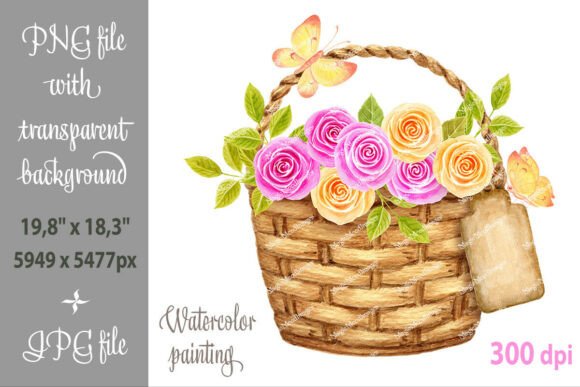 Roses Flowers in Basket Watercolor PNG: A Versatile Digital Asset for Creative Projects
