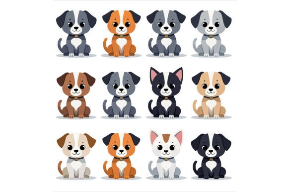 Twelve Adorable Cartoon Puppies: A Versatile Asset for Creative Professionals