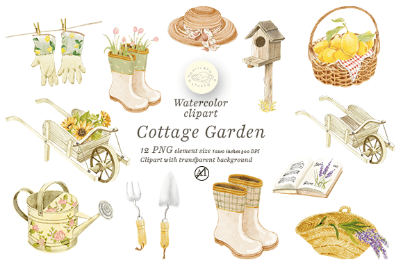 Watercolor Cottage Garden Element Design
