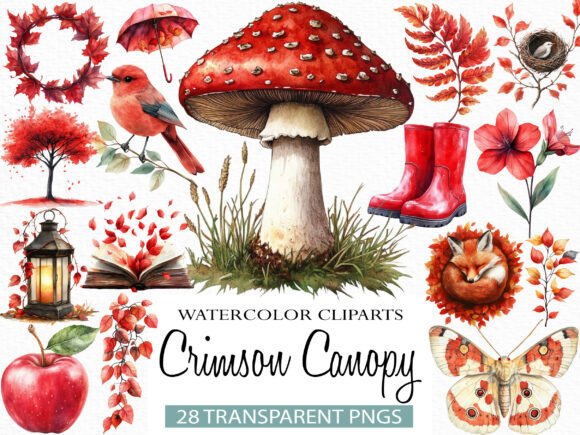 Watercolor Crimson Canopy Clipart: Elevating Designs with Depth and Warmth