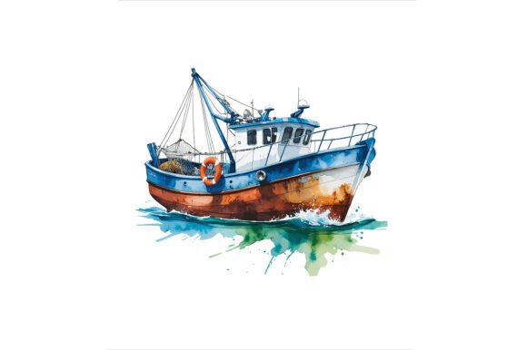 Watercolor Painting of a Fishing Boat: Blending Nostalgia with Modern Design